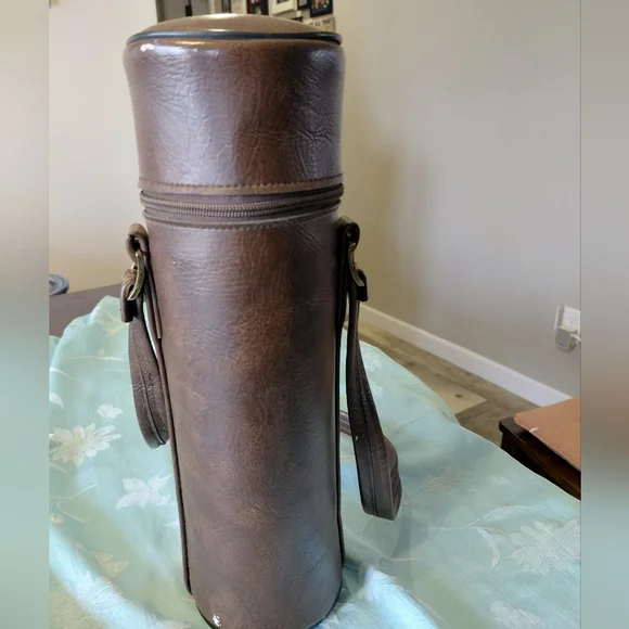 Vintage Stanley Metallic Green Thermos W/ Brown Carrying Case - Picture 10 of 13